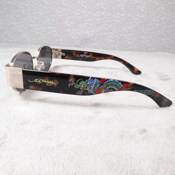 Ed Hardy Dragon House Annunciation Y2K Sunglasses Unisex Brown Tortoise VTG New main image 9